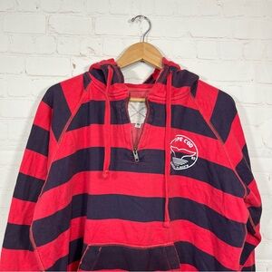 Cape Cod Hoodie Womens Size XL Red Blue Striped Rugby Sweatshirt 1/4 Zip